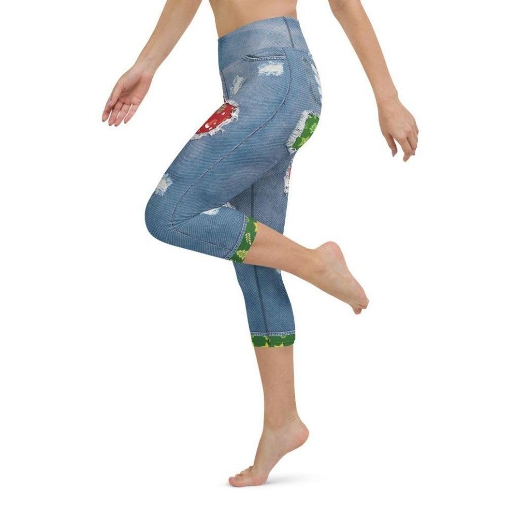 Ripped Denim Christmas Yoga Capris