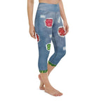 Ripped Denim Christmas Yoga Capris