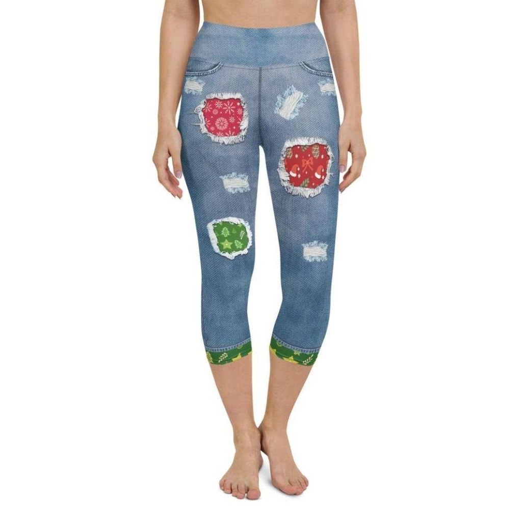 Ripped Denim Christmas Yoga Capris