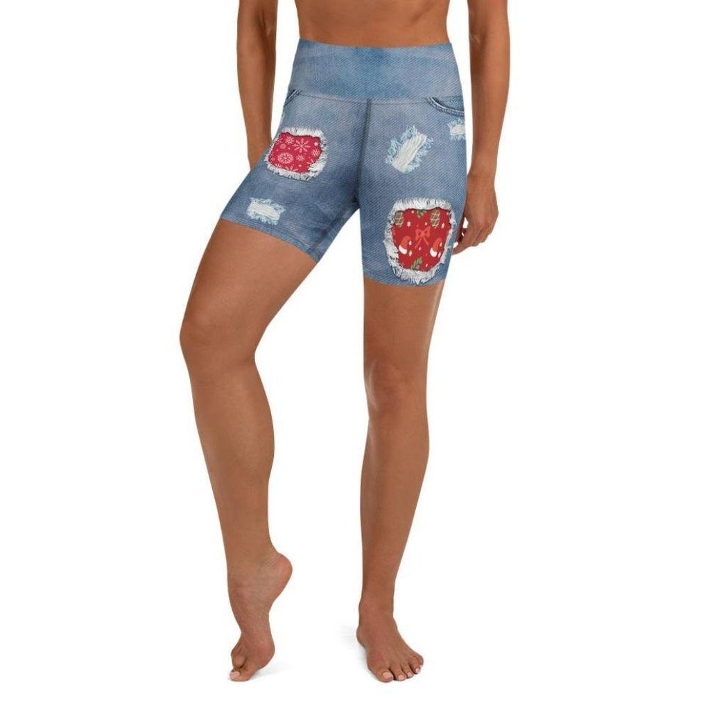 Ripped Denim Christmas Yoga Shorts