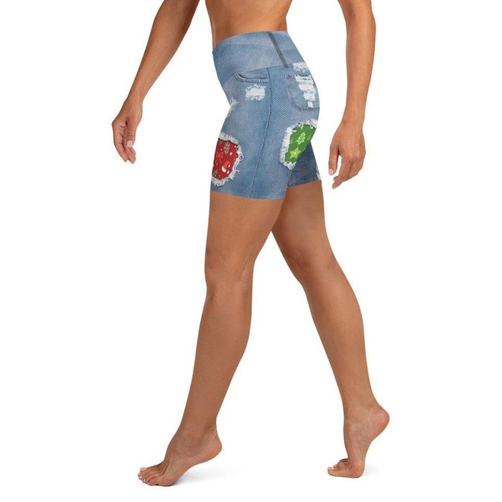 Ripped Denim Christmas Yoga Shorts