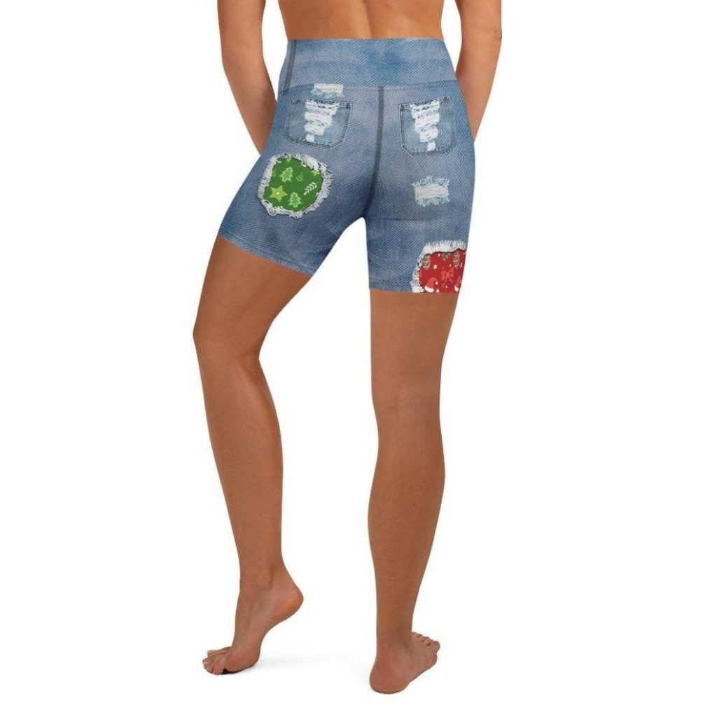 Ripped Denim Christmas Yoga Shorts