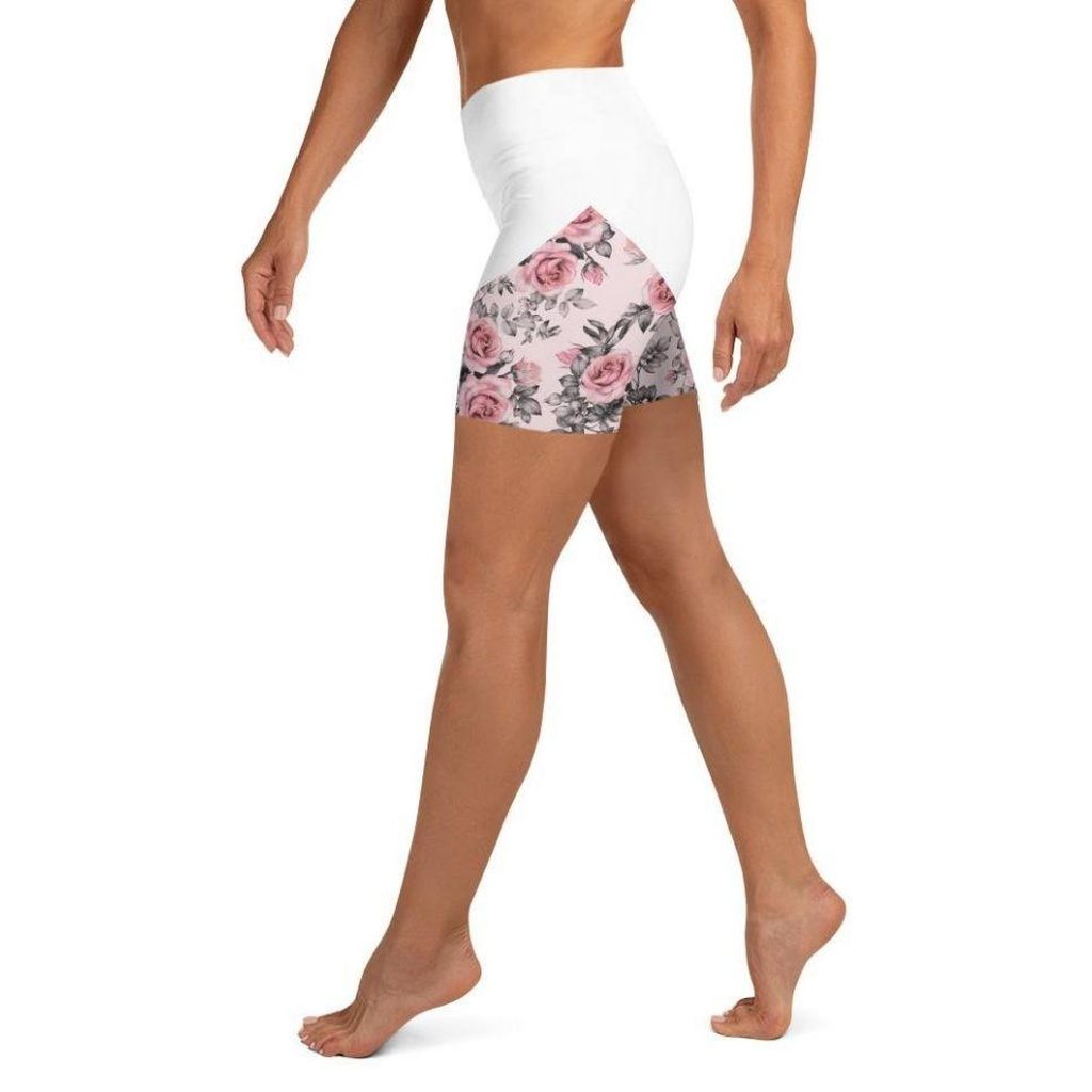 Rose Color Block Yoga Shorts