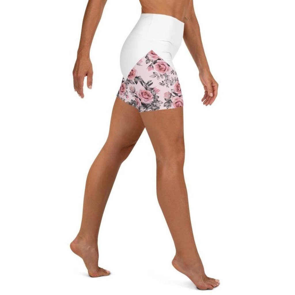 Rose Color Block Yoga Shorts