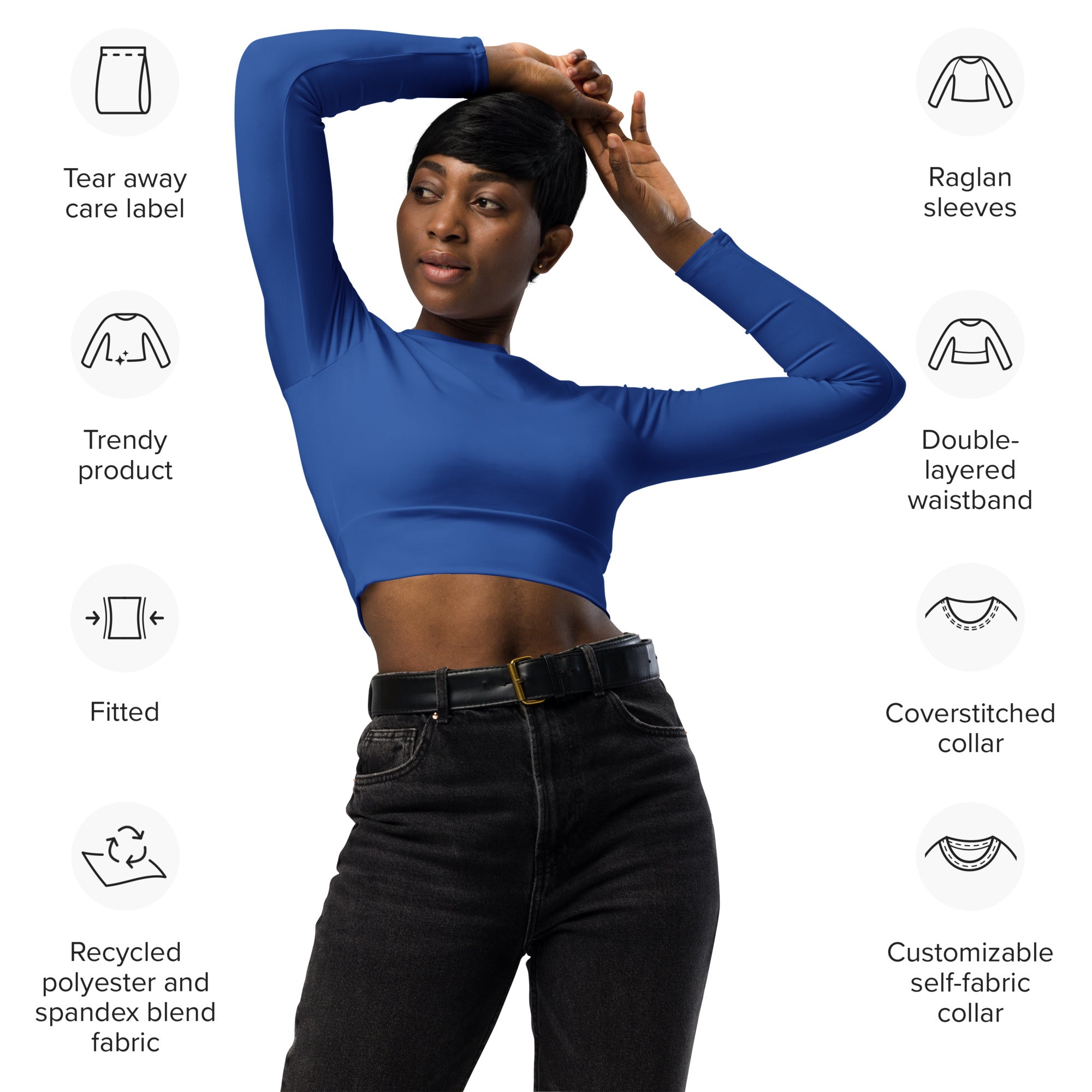 Royal Blue Recycled Long-sleeve Crop Top