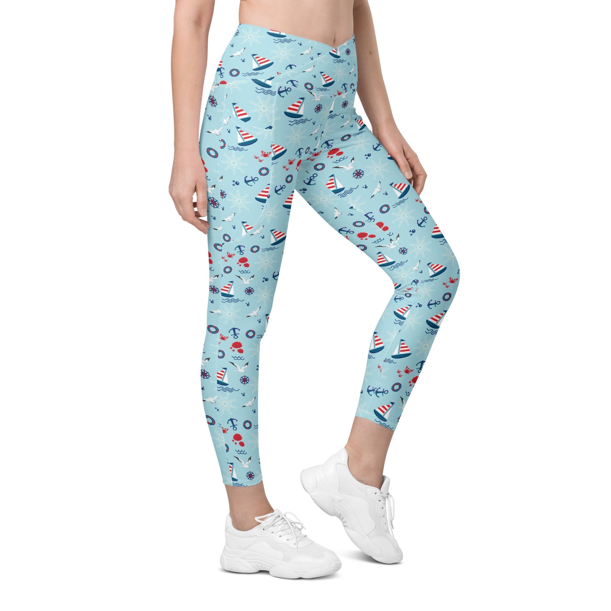 Sailing Boats Crossover Leggings With Pockets