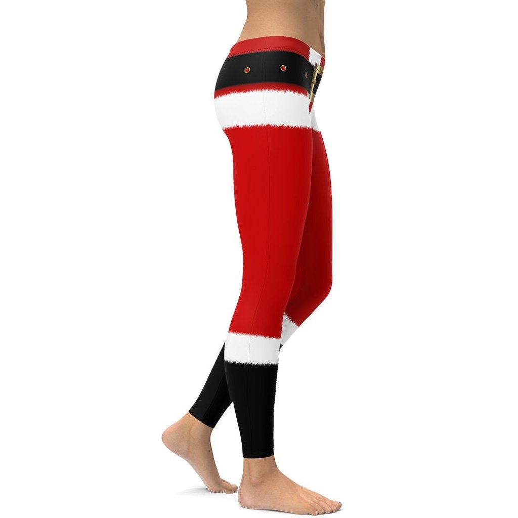 Christmas Elf Leggings, Striped Red White Winter Holiday Xmas Vacation  Women Printed Yoga Pants Costume Outfit Cosplay