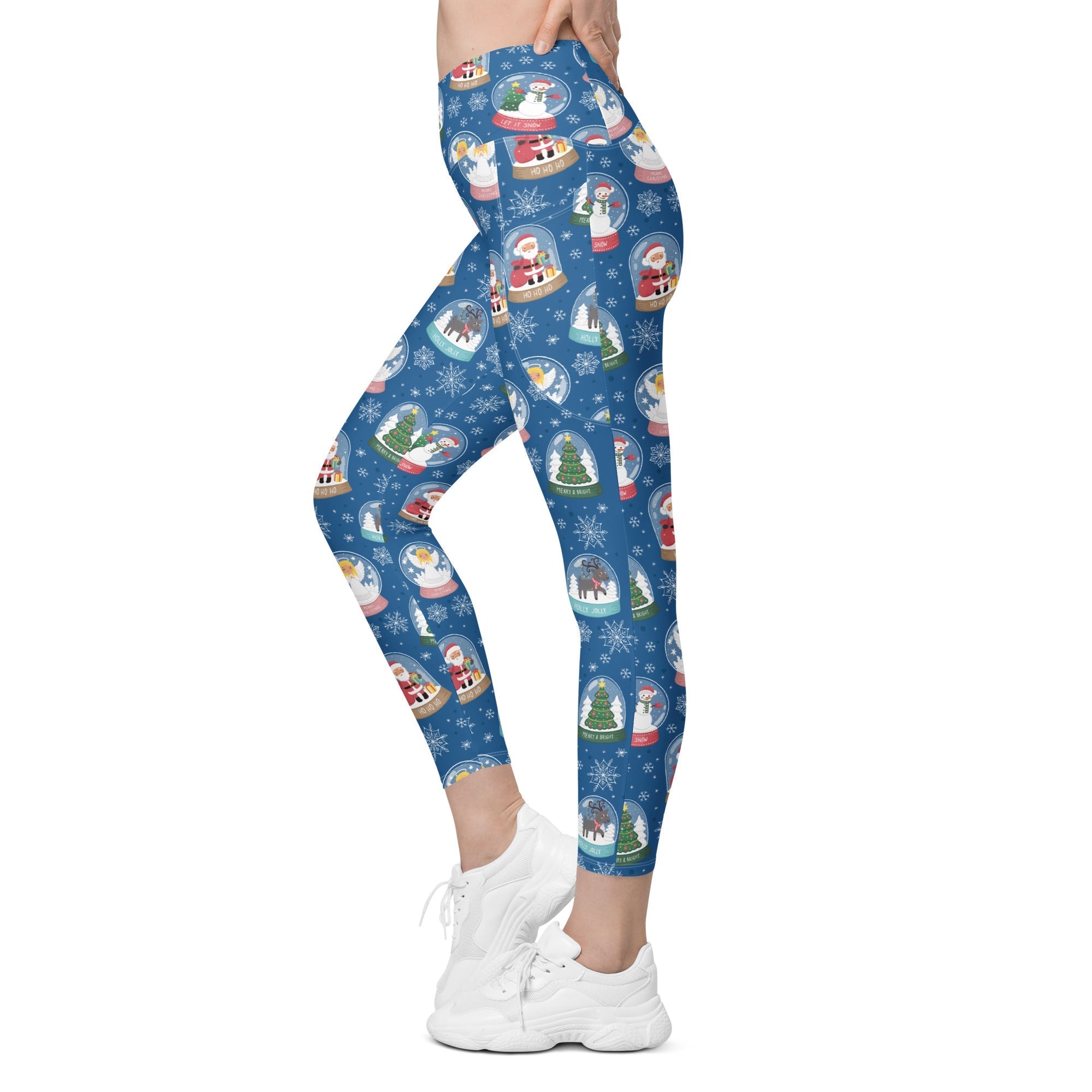 Snow Globe Pattern Crossover Leggings With Pockets