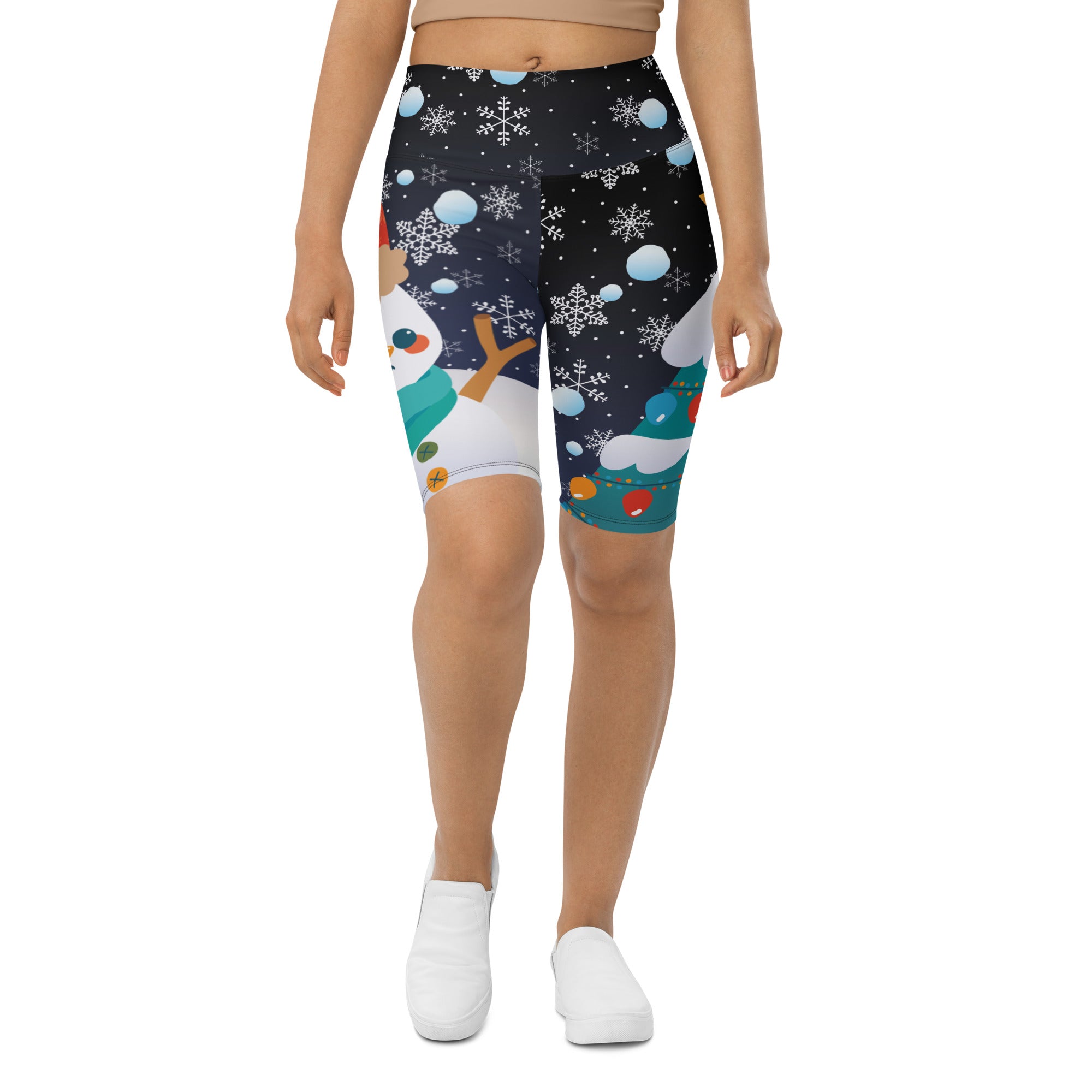 Snowy Christmas Biker Shorts