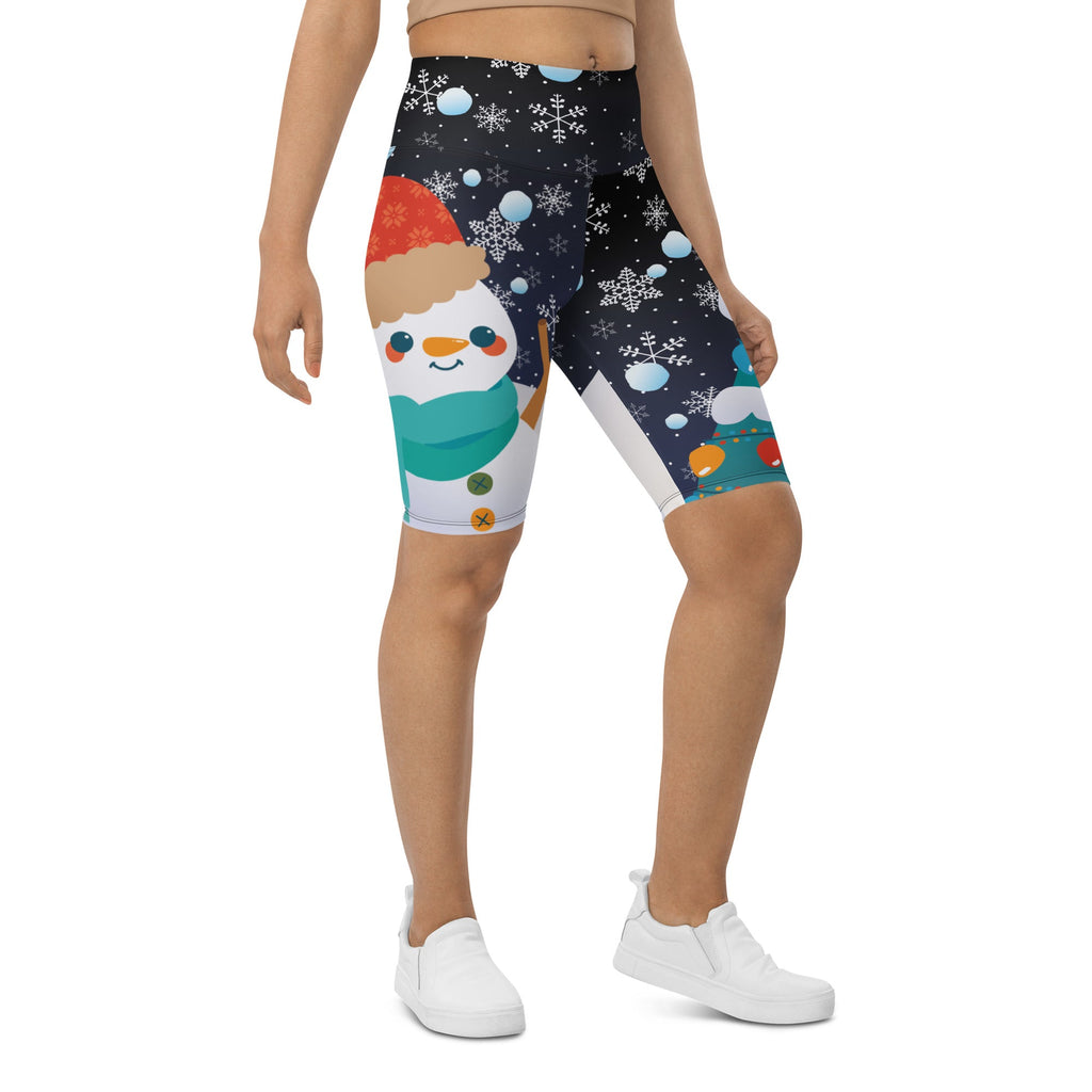 Snowy Christmas Biker Shorts
