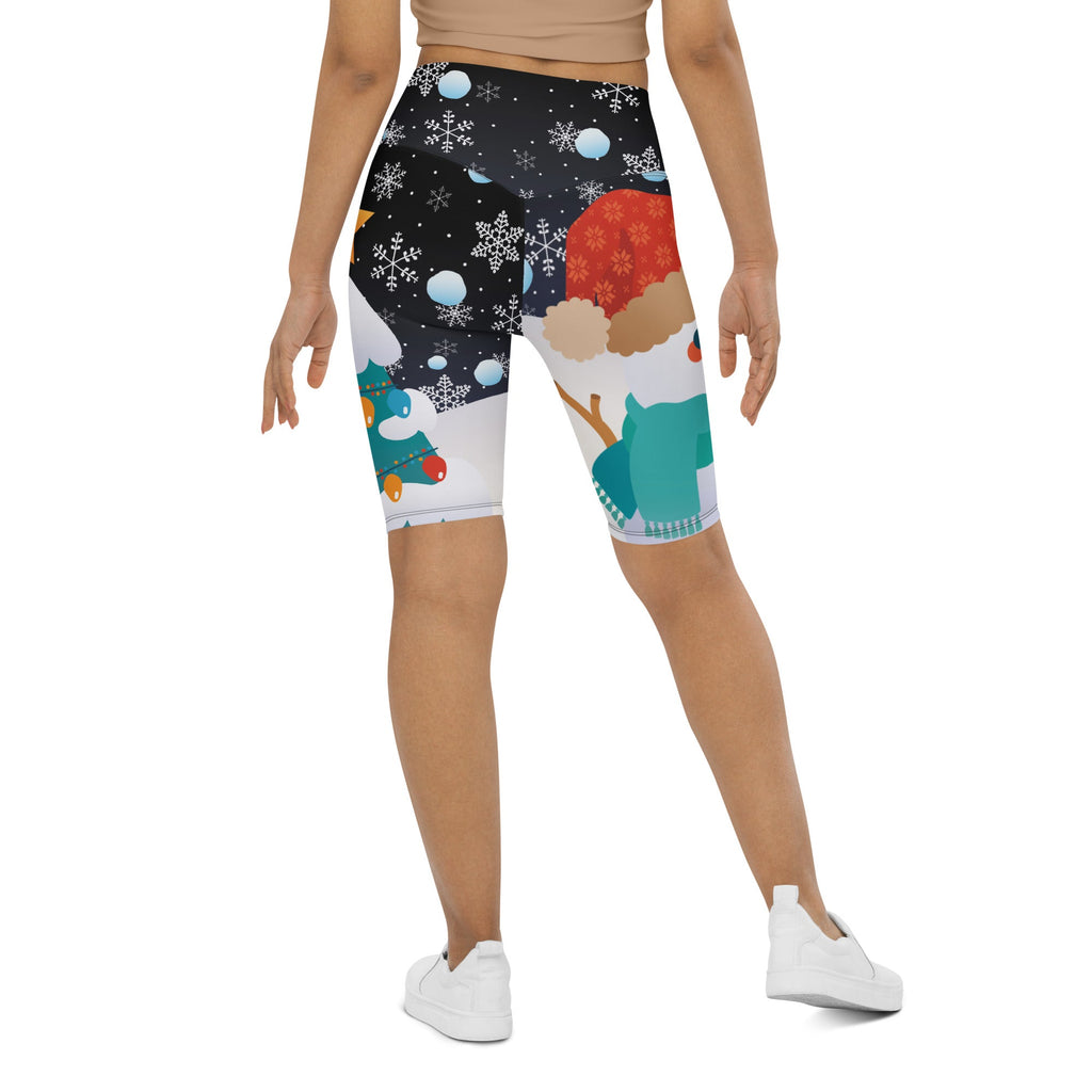 Snowy Christmas Biker Shorts