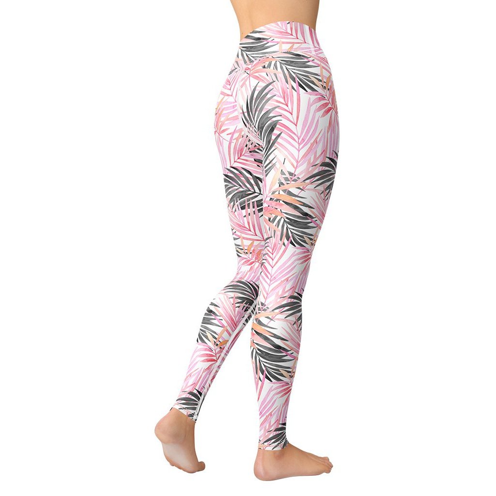 Soft Pink Tropical Yoga Leggings