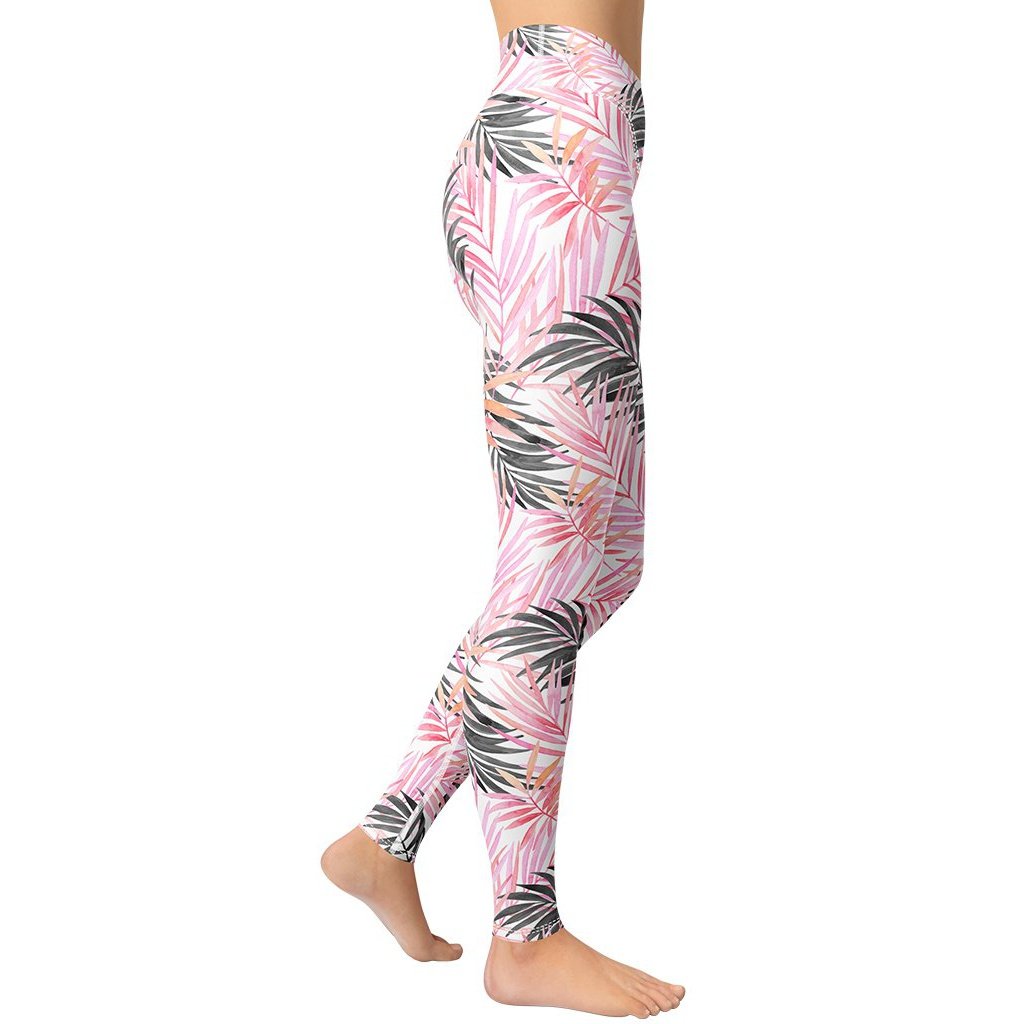 Soft Pink Tropical Yoga Leggings