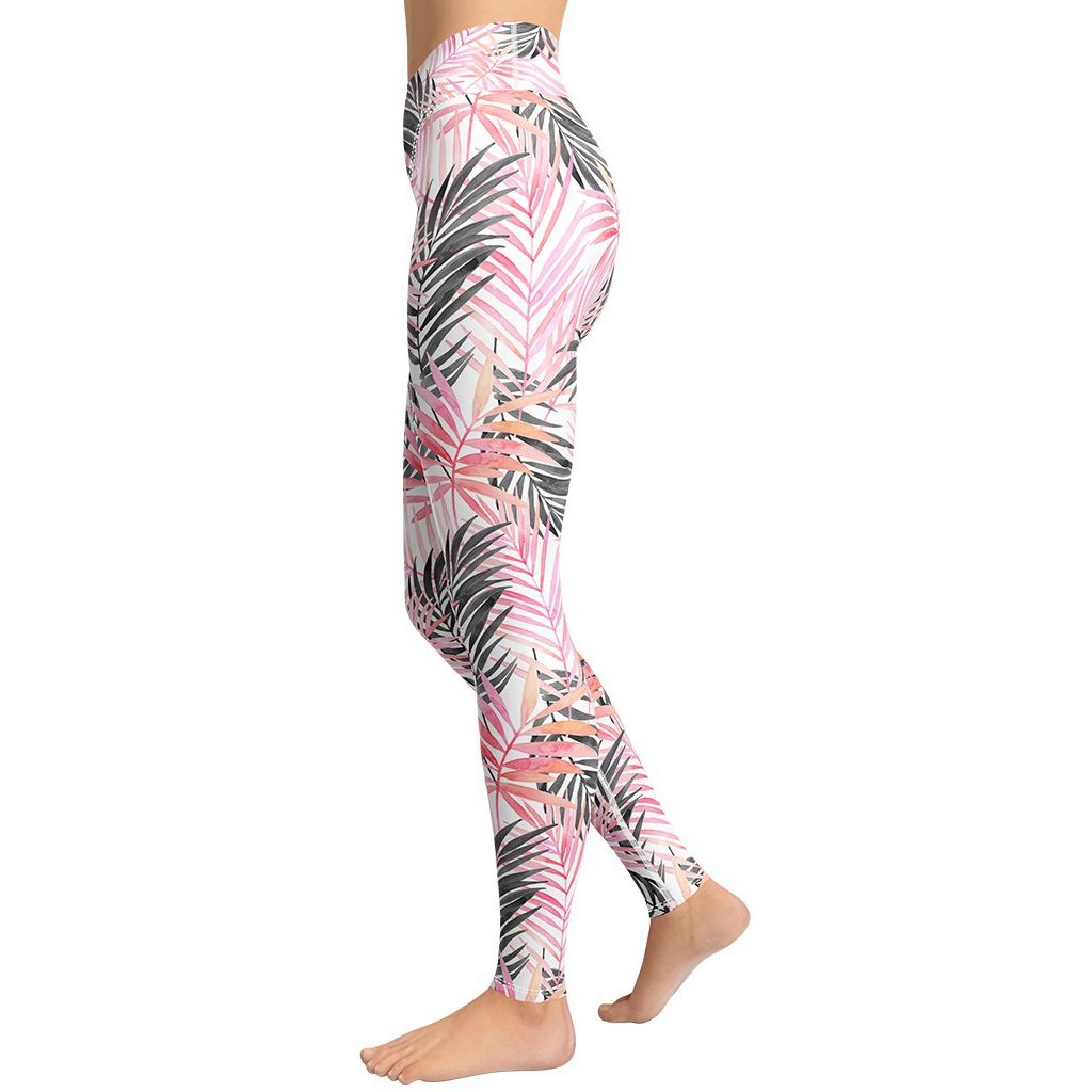 Soft Pink Tropical Yoga Leggings