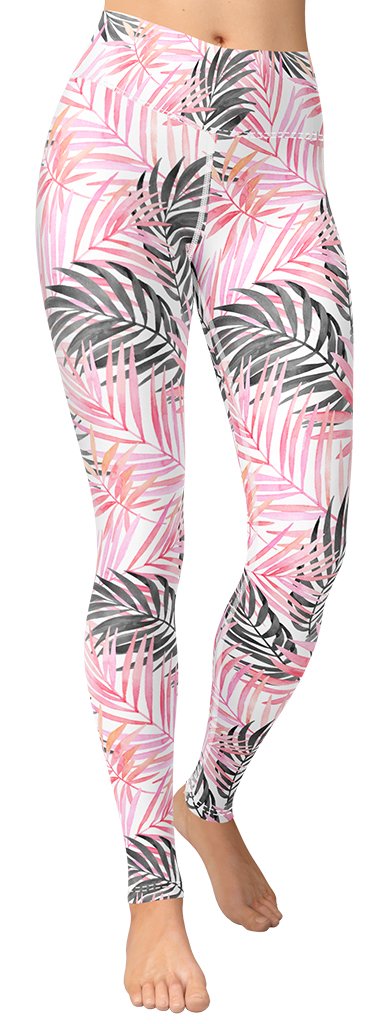 Soft Pink Tropical Yoga Leggings