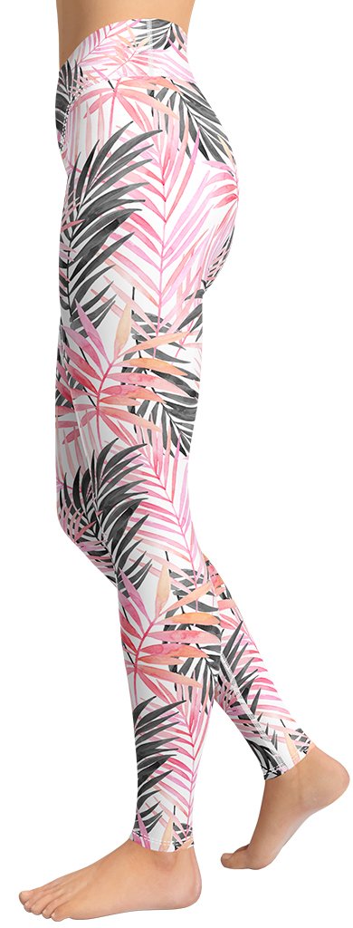 Soft Pink Tropical Yoga Leggings