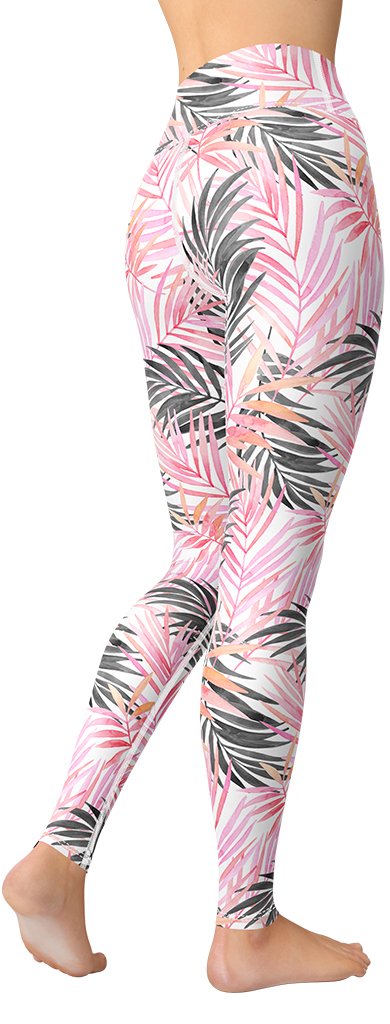 Soft Pink Tropical Yoga Leggings