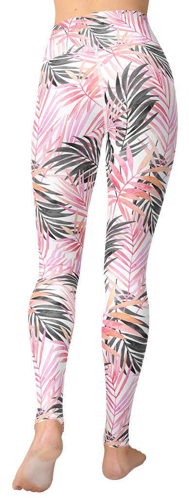 Soft Pink Tropical Yoga Leggings