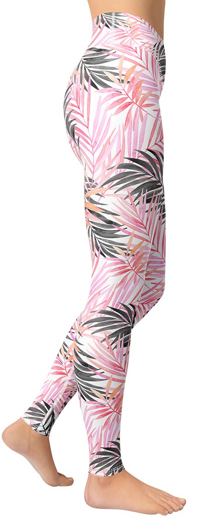 Soft Pink Tropical Yoga Leggings