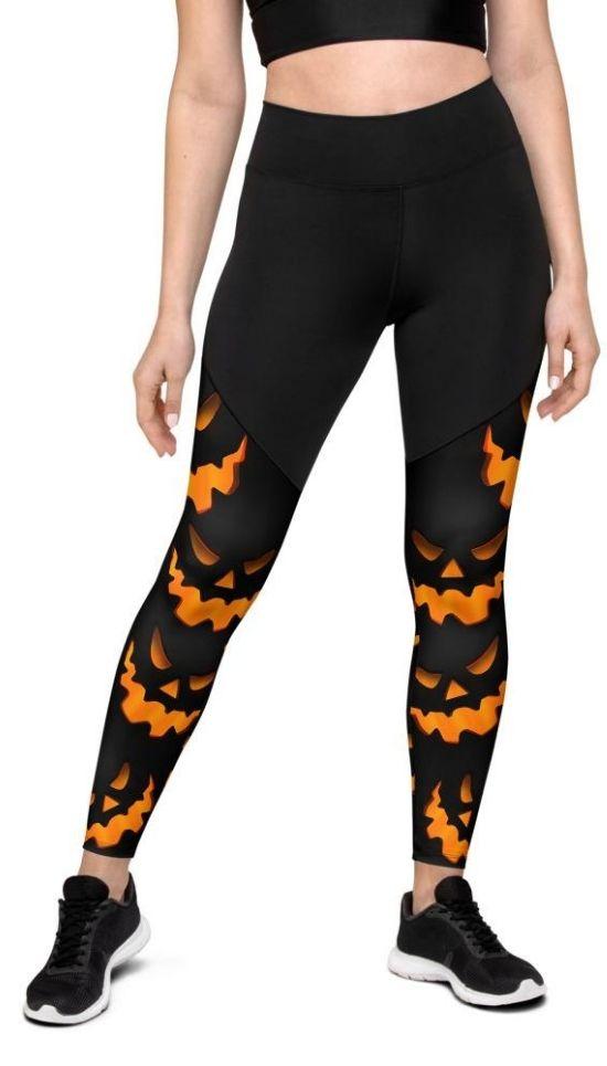 Eye Candy Halloween Leggings Black Bats White Skulls Orange Adult Plus Size  XL