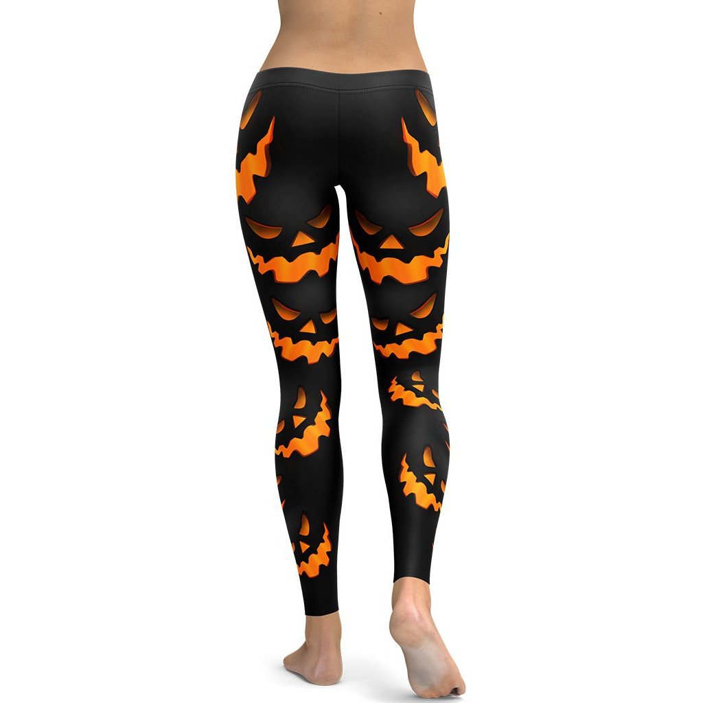 EQWLJWE Tummy Control Halloween Leggings for Women 2023 Halloween Dwarf  Pumpkin Print Leggings with Yoga Sport Elastic Pants Thanksgiving Leggings