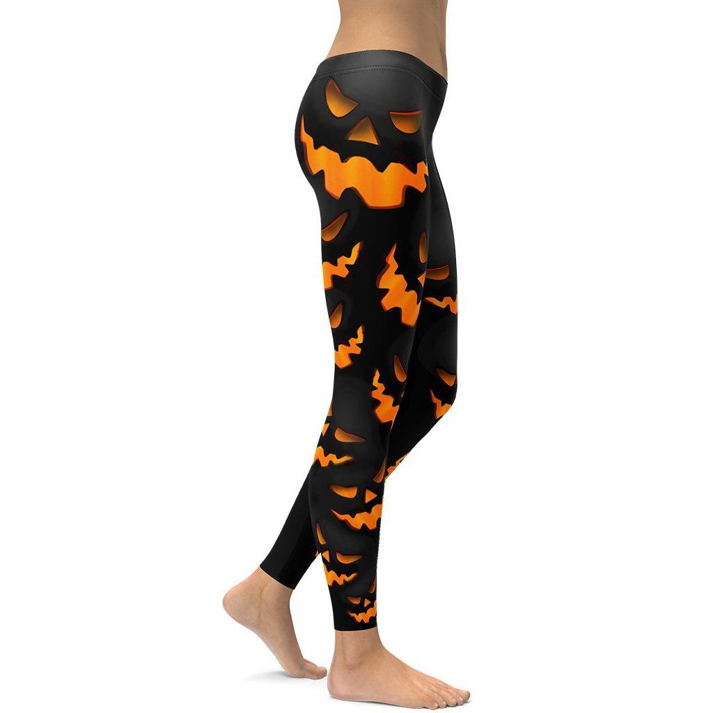 Peached Leggings in Halloween  Black Orange Jack O'Lantern Tights - Dare  Fashion Globe