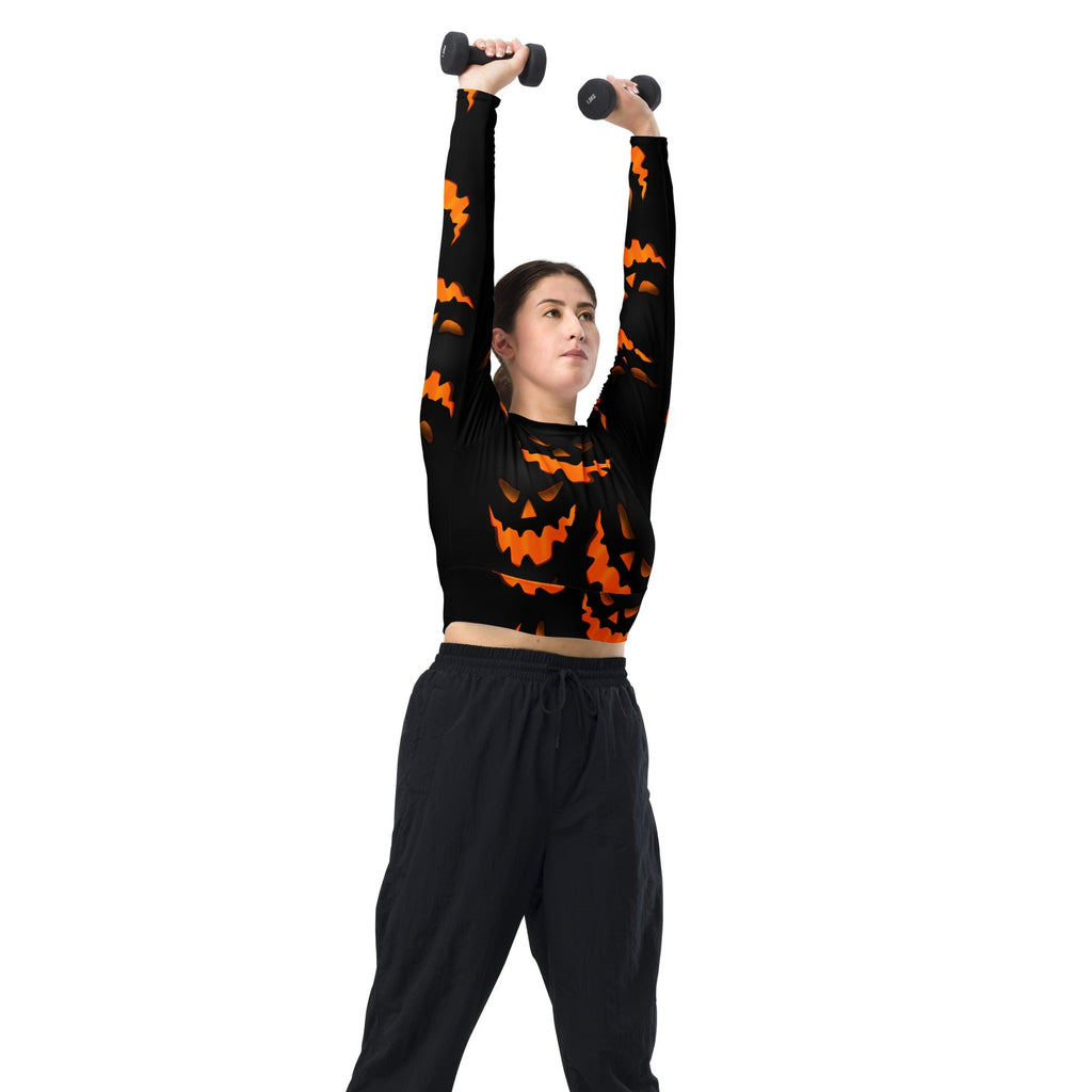Spooky Pumpkin Halloween Recycled Long-sleeve Crop Top