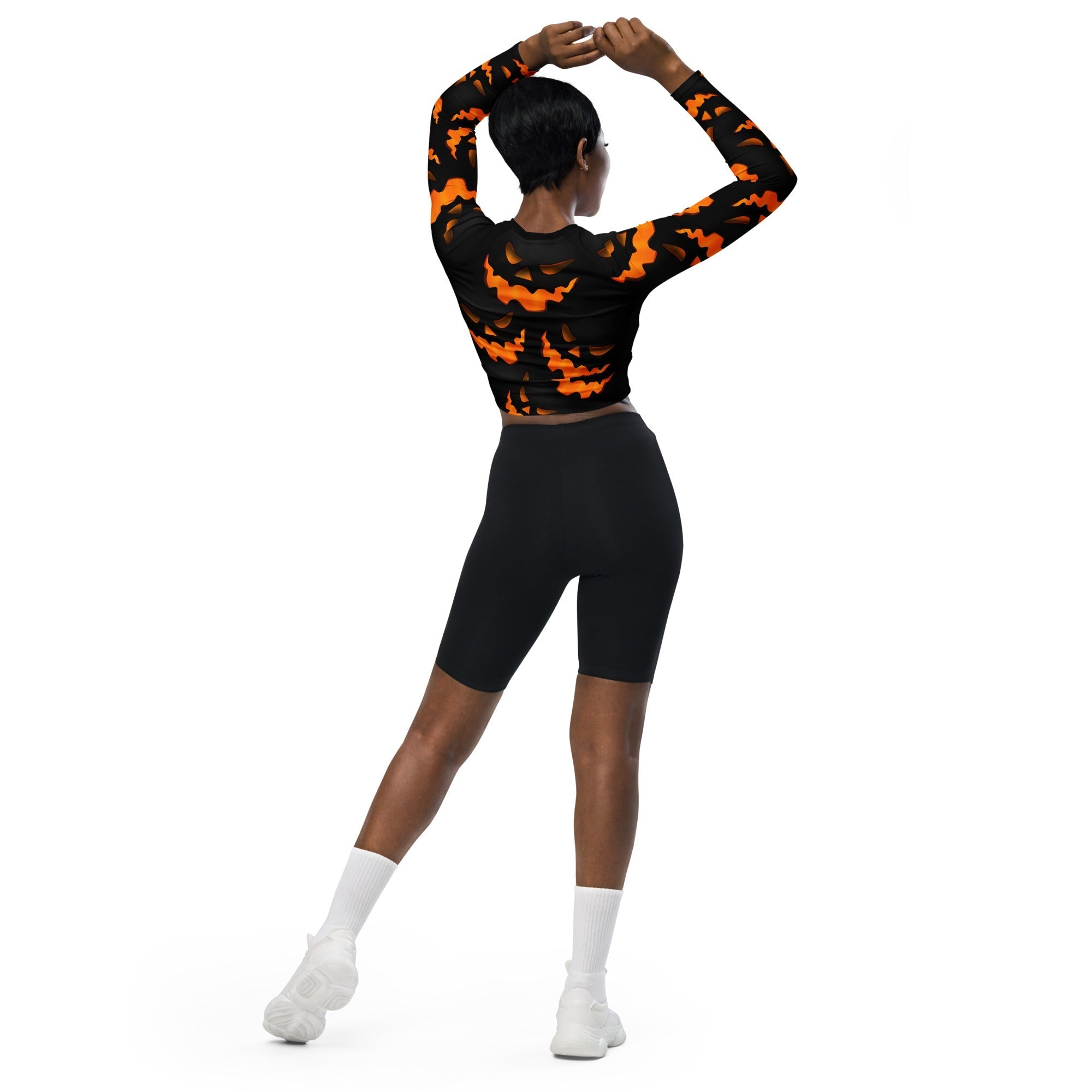 Spooky Pumpkin Halloween Recycled Long-sleeve Crop Top
