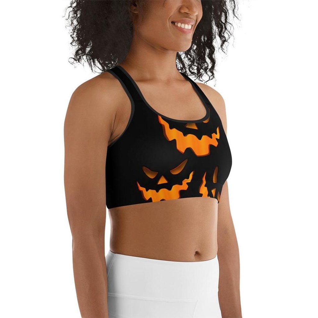 Spooky Pumpkin Halloween Sports Bra