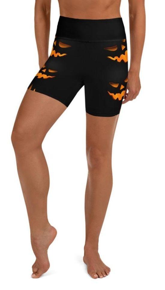 Spooky Pumpkin Halloween Yoga Shorts