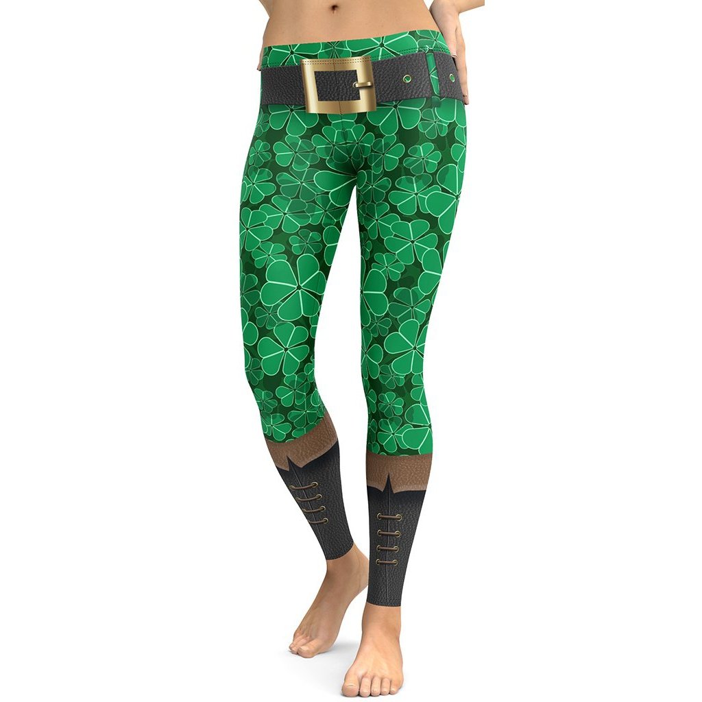 Women's St. Patrick's Outfit Leggings | Mid Rise | For Gym, Yoga, Running, Dance | Green | St Patrick Pattern | Size M Women's St. Patrick's Outfit Leggings | Mid Rise | For Gym, Yoga, Running, Dance | Green | St Patrick Pattern | Size M