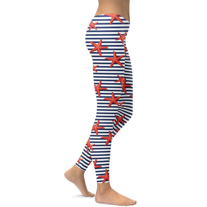 Starfish and Stripe Printed Leggings | FIERCEPULSE