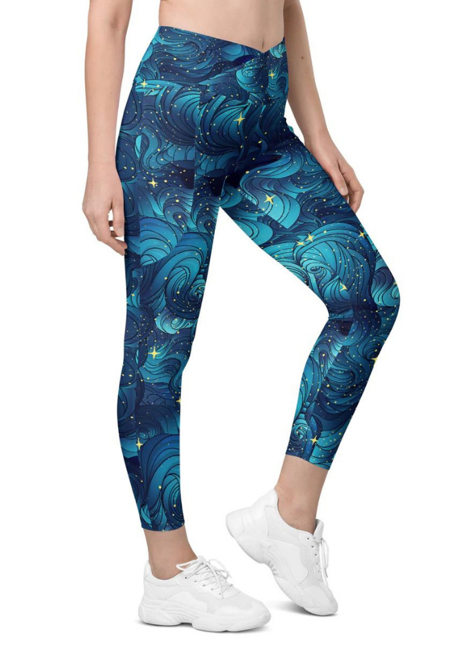 Starry Night Crossover Leggings With Pockets