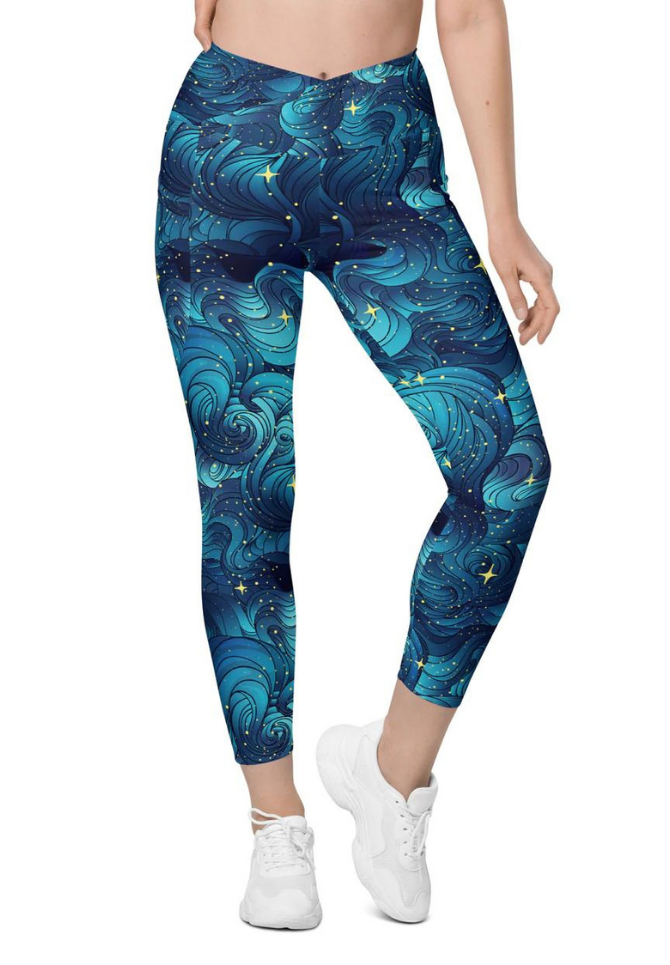 Starry Night Crossover Leggings With Pockets