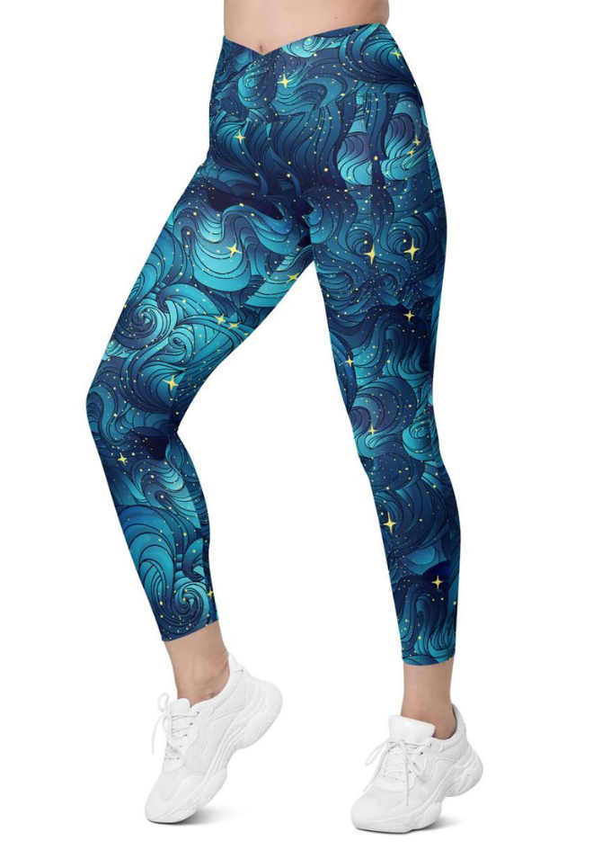 Starry Night Crossover Leggings With Pockets