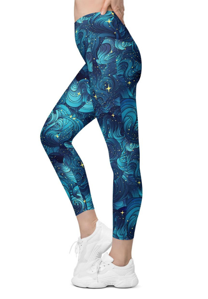 Starry Night Crossover Leggings With Pockets