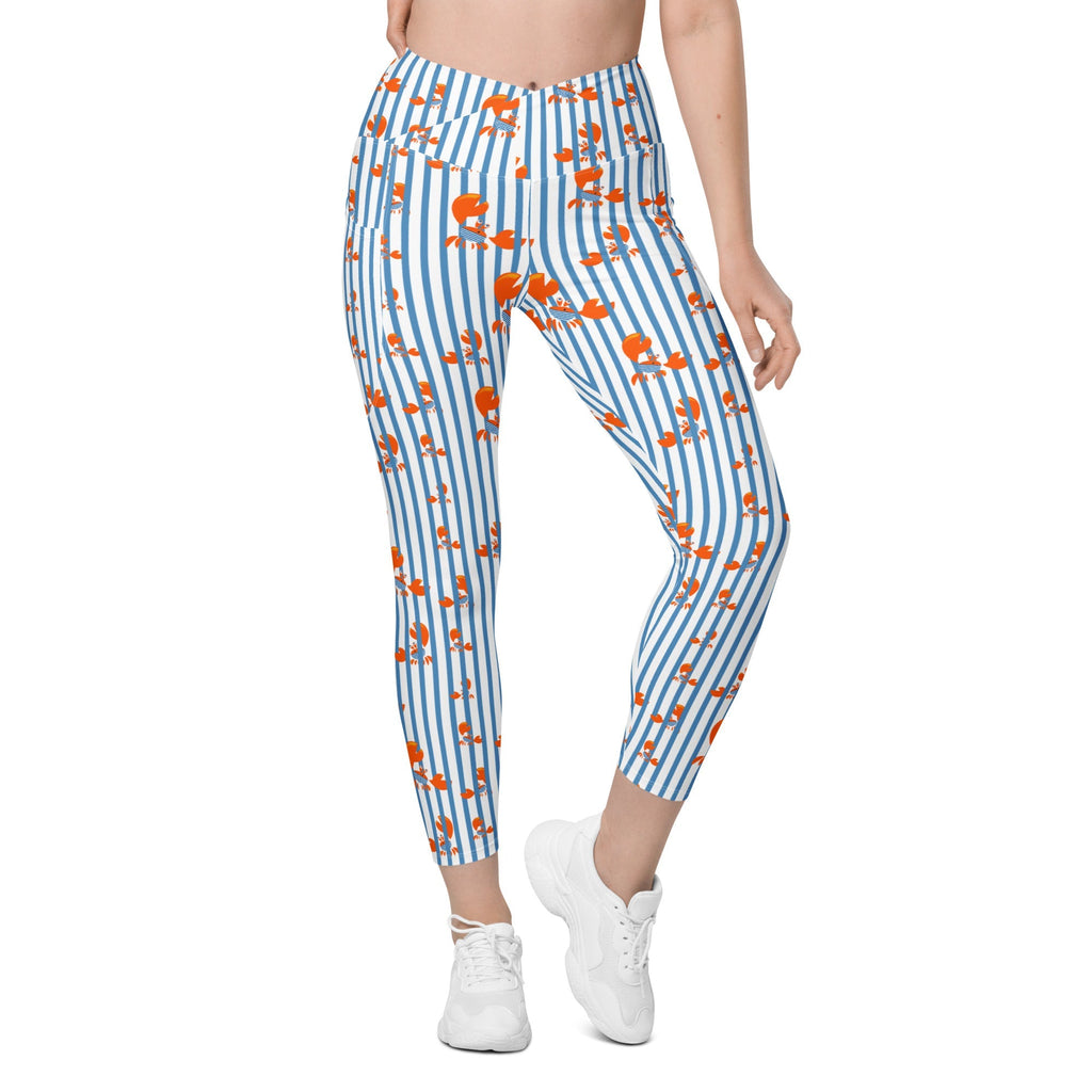 Stripes & Crabs Crossover Leggings With Pockets