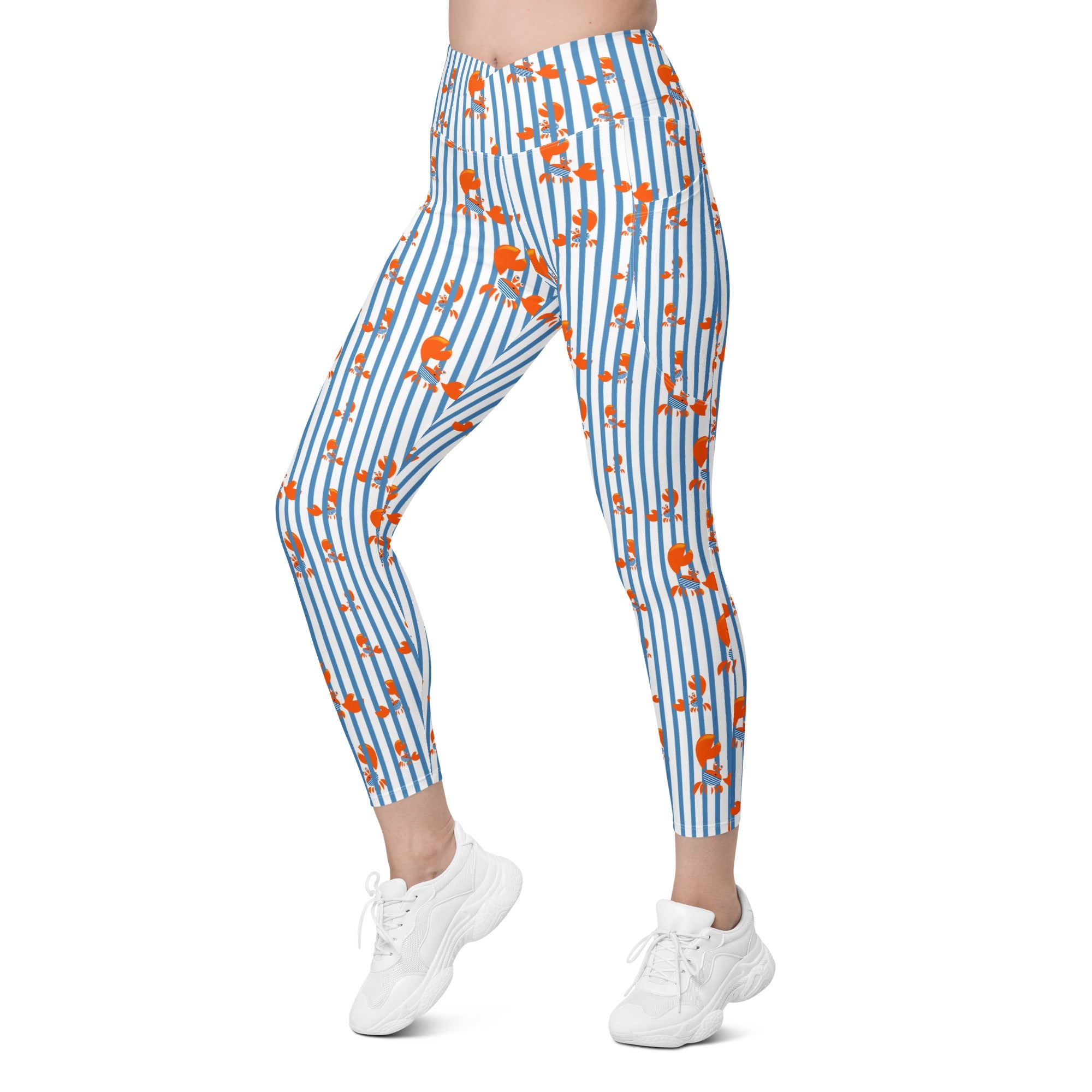 Stripes & Crabs Crossover Leggings With Pockets