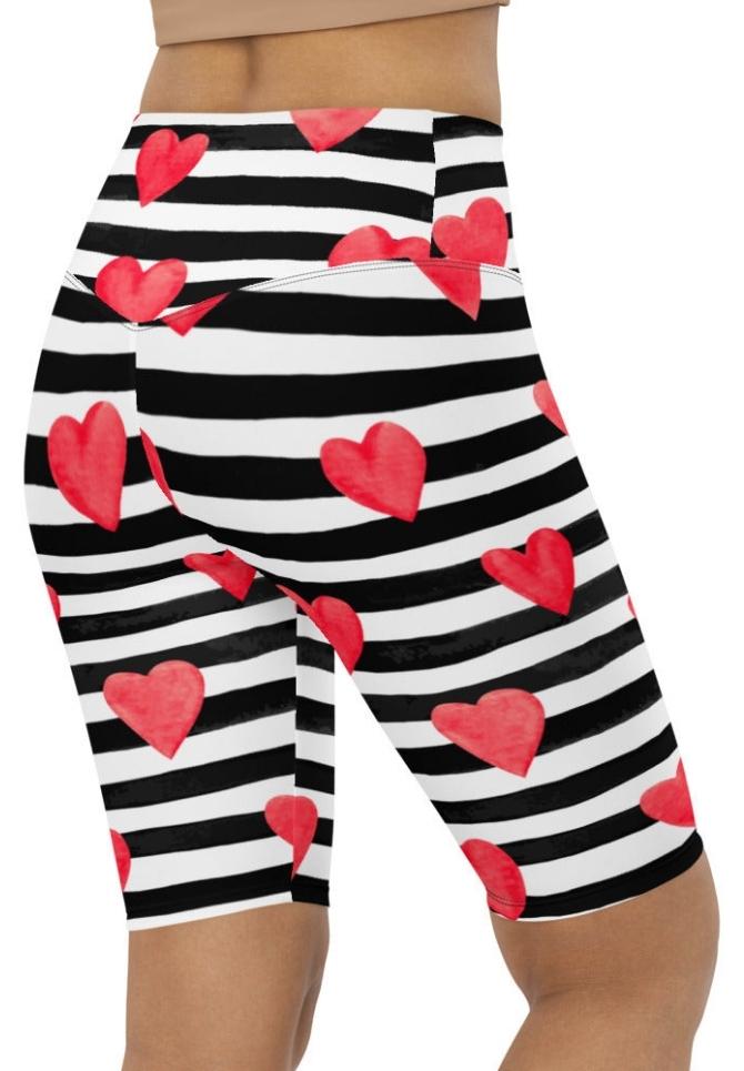Stripes & Hearts Biker Shorts