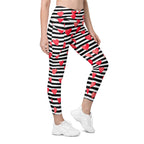 Stripes & Hearts Crossover Leggings With Pockets