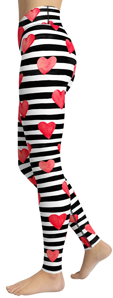 Stripes & Hearts Yoga Leggings