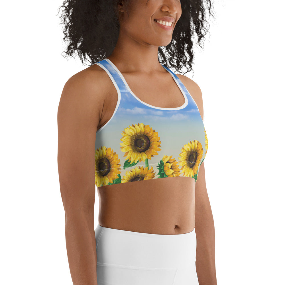 Sunflower Fields Sports Bra