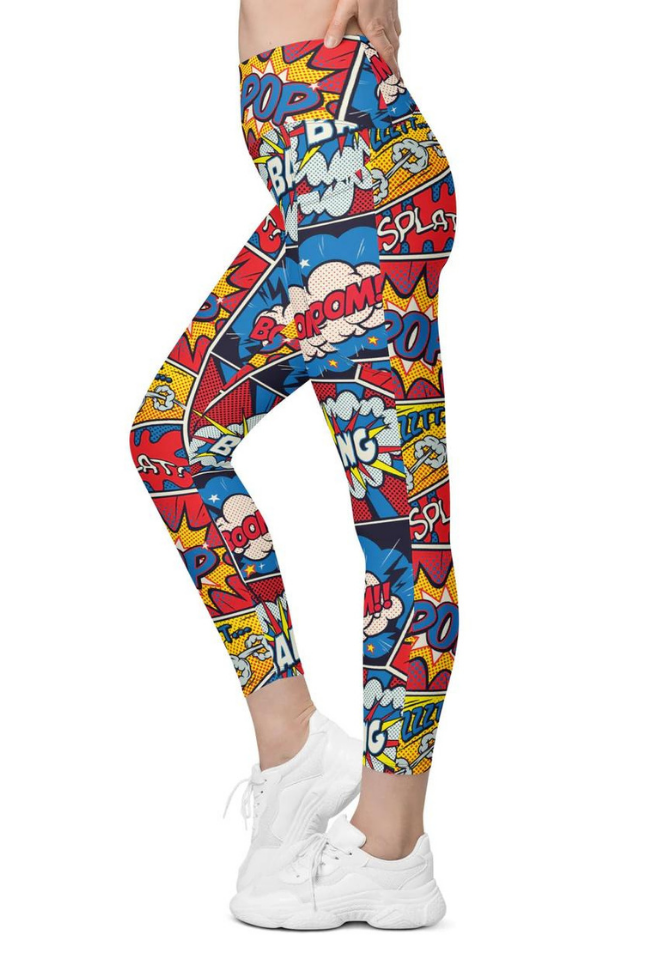 Superhero Comics Leggings With Pockets