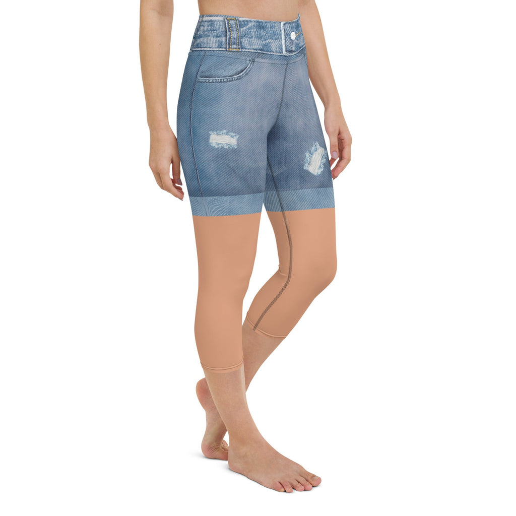 Tan Tone Denim Shorts Yoga Capris