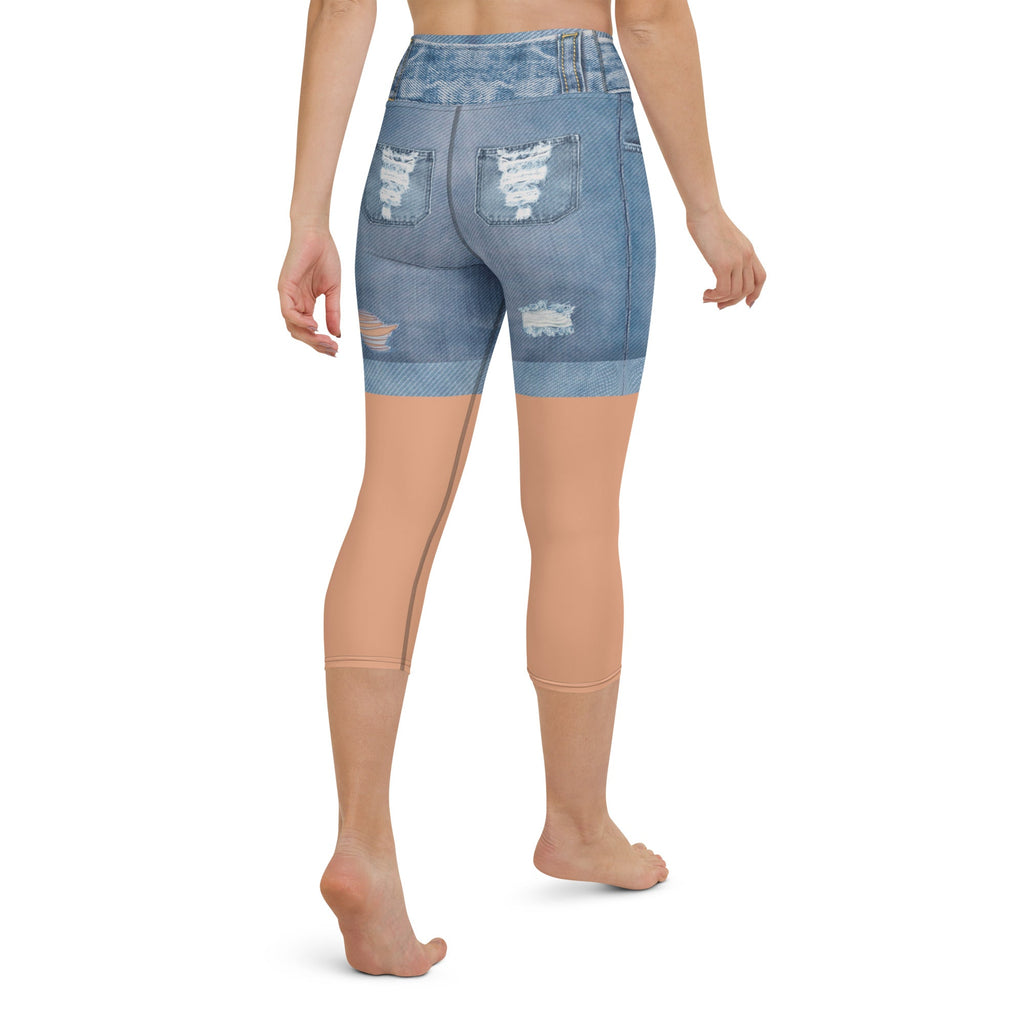 Tan Tone Denim Shorts Yoga Capris