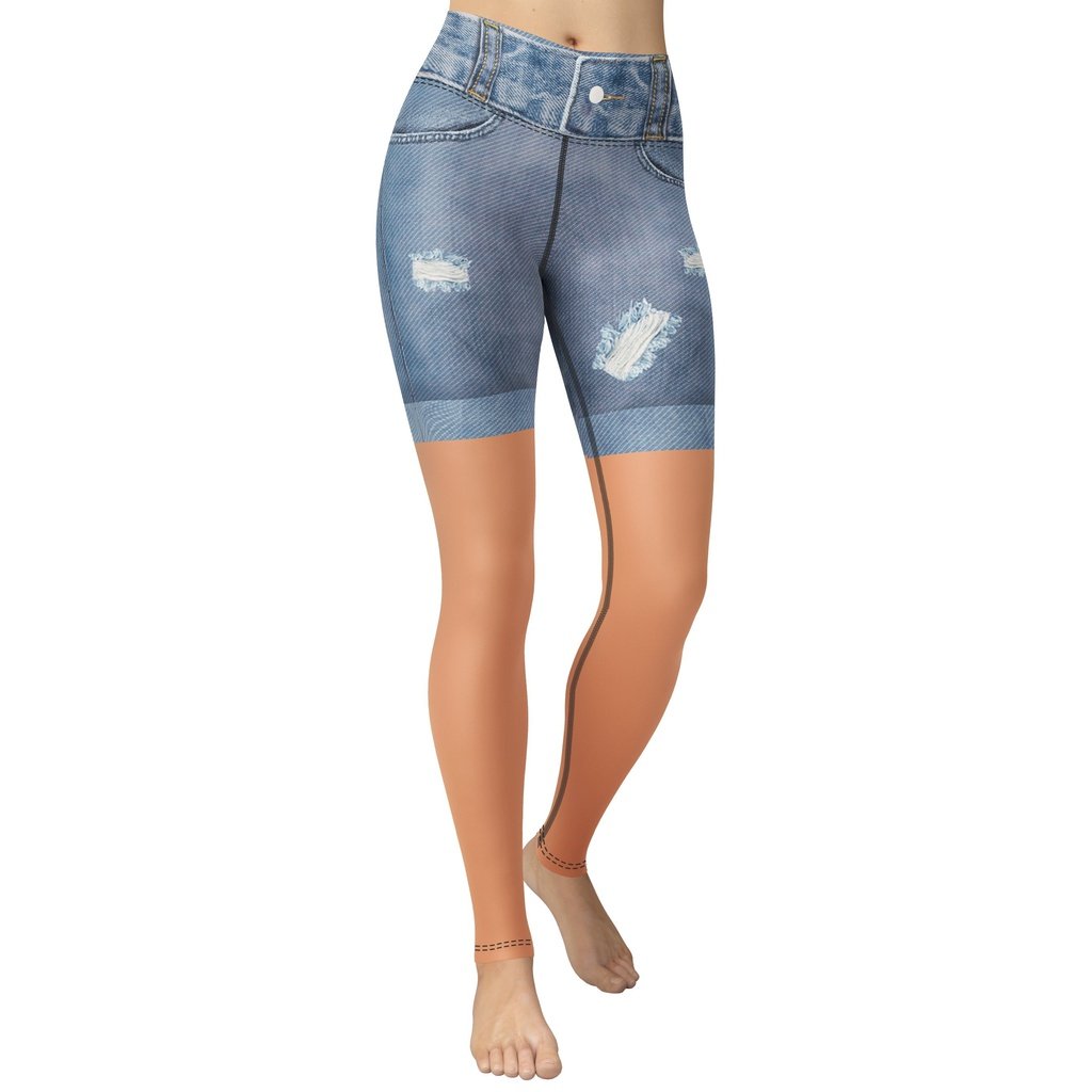 Warm Nude Denim Shorts Yoga Leggings