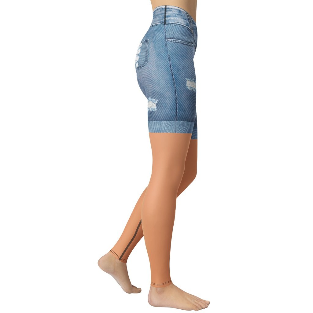 Warm Nude Denim Shorts Yoga Leggings
