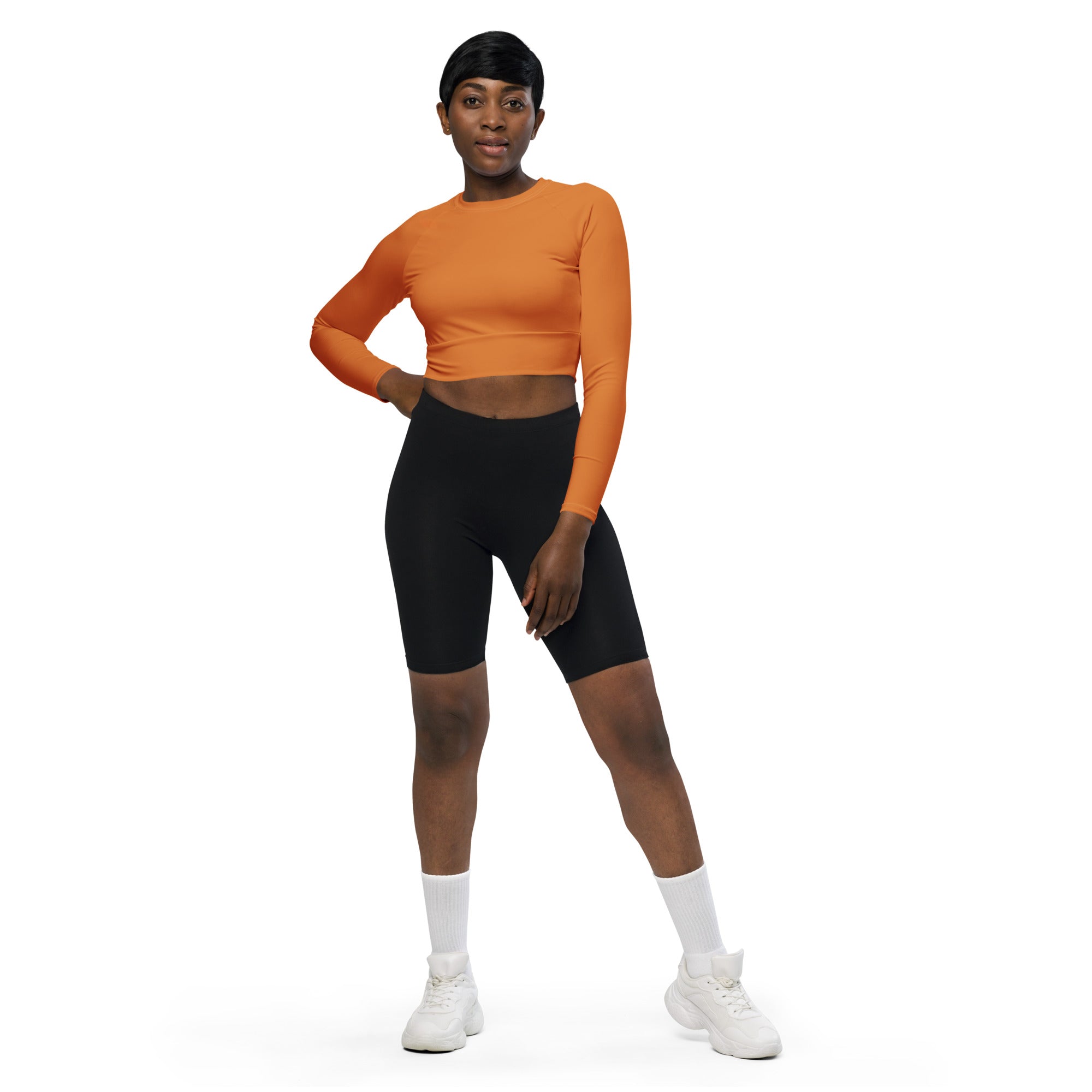 Tangerine Orange Recycled Long-sleeve Crop Top