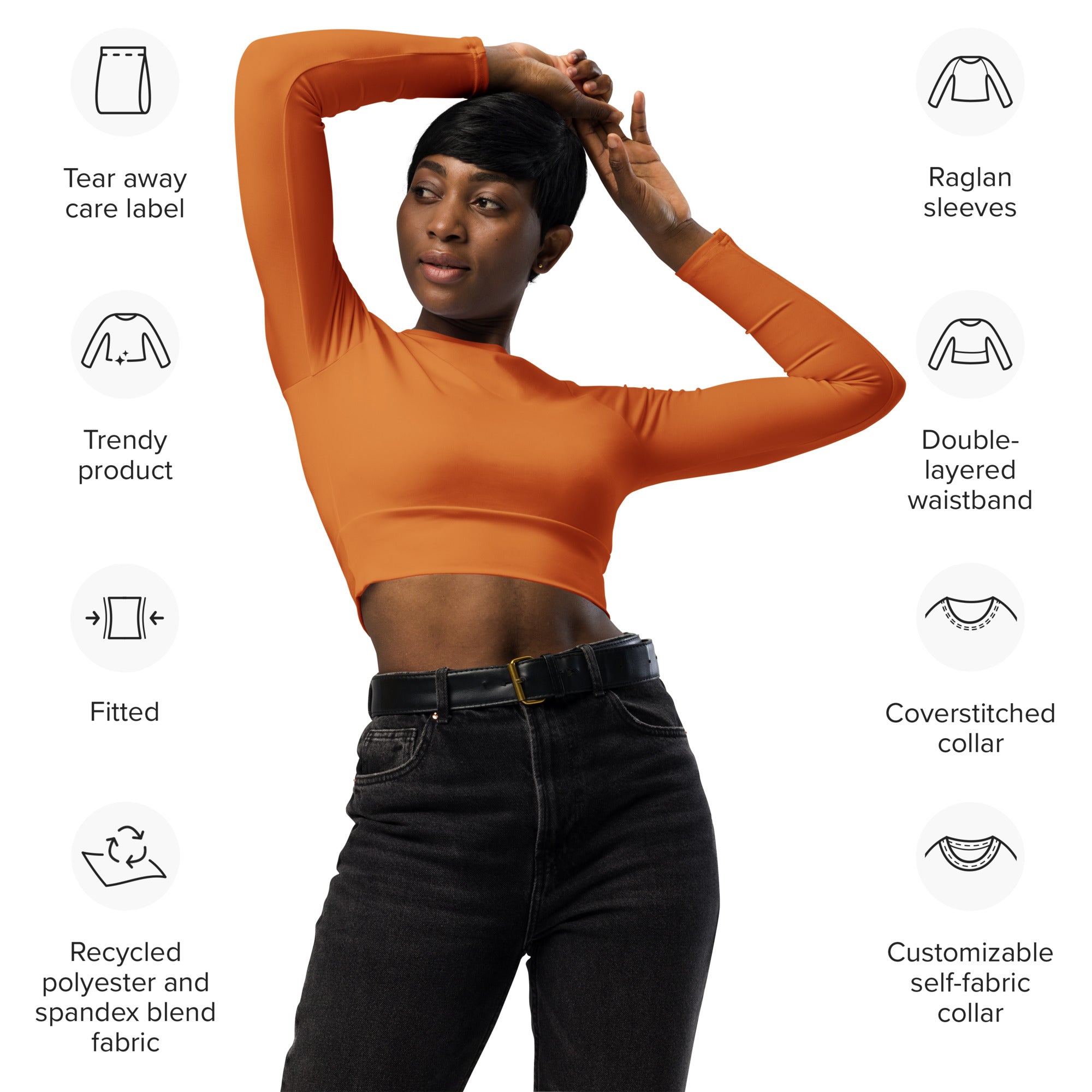 Tangerine Orange Recycled Long-sleeve Crop Top