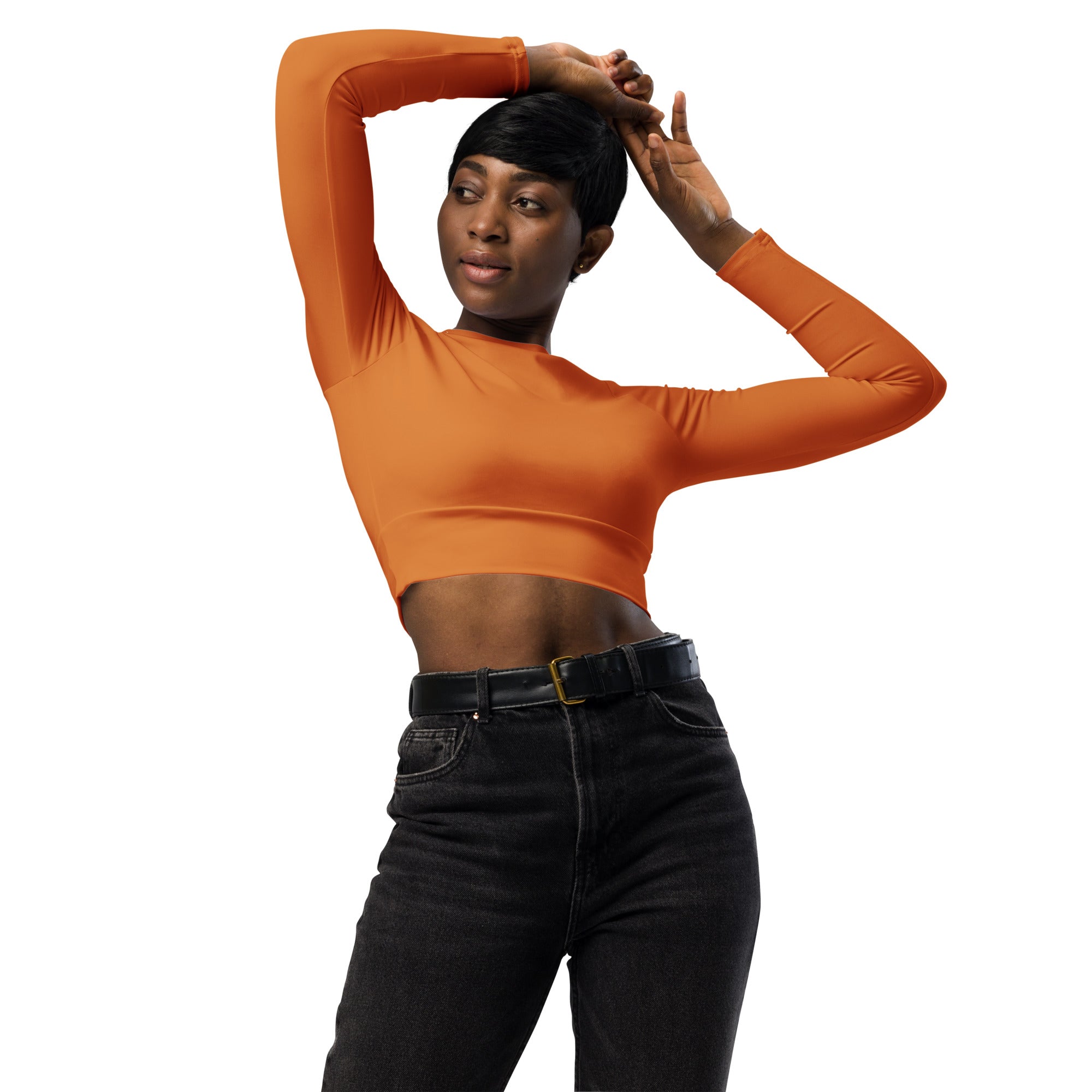 Tangerine Orange Recycled Long-sleeve Crop Top